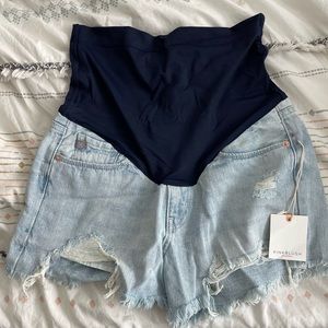 Pink Blush Denim Maternity Shorts